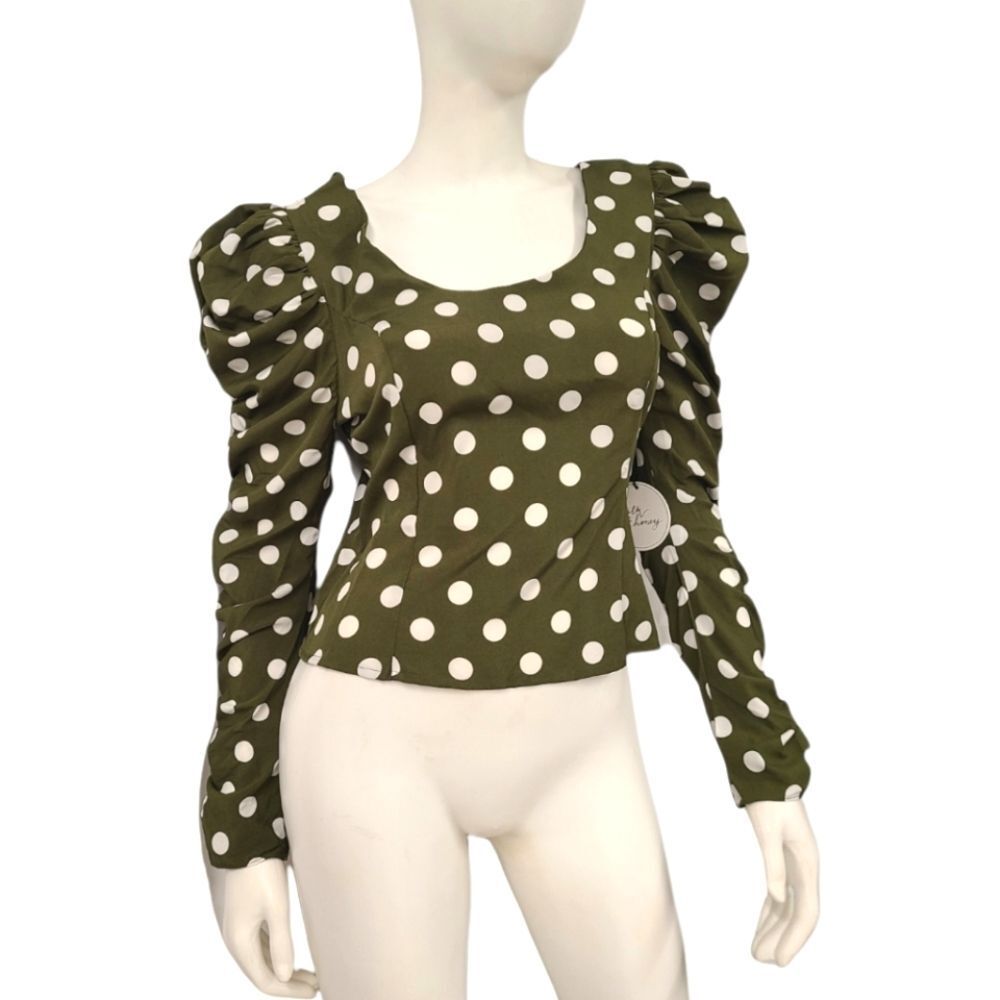 Milk & Honey Olive Green Polka Dot Top Size Large NEW TAGS